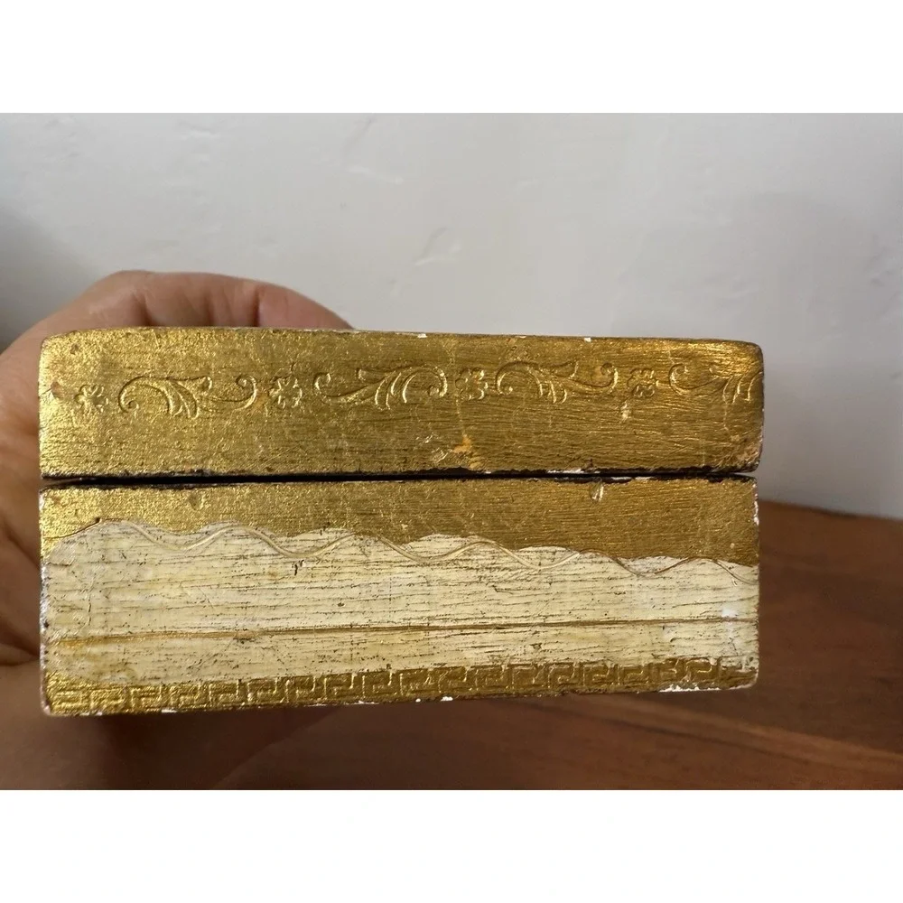 Vintage Handmade in Italy Gold Leaf Wood Trinket Jewelry Box Florentine